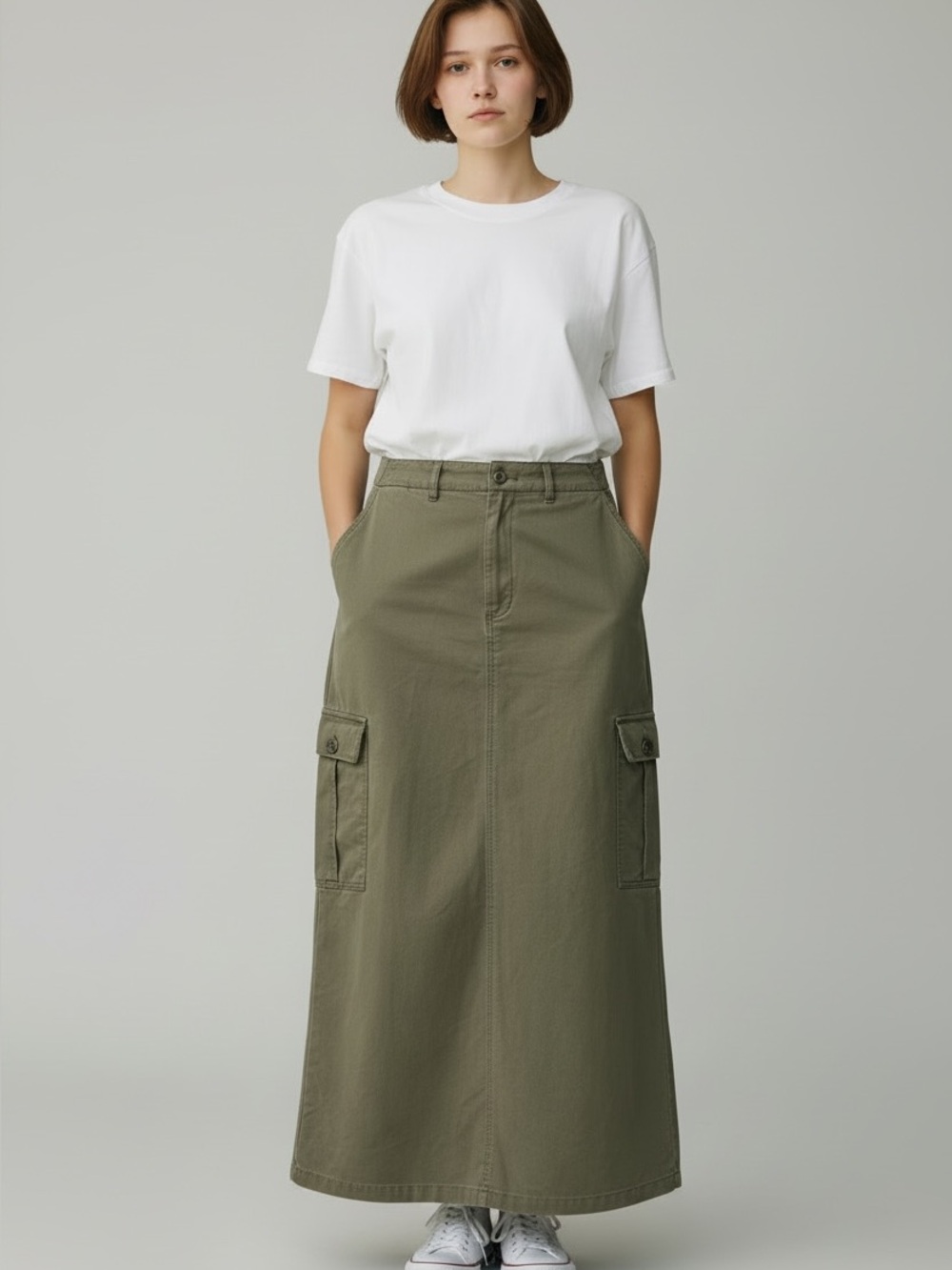 Ralph Lauren Olive Green Maxi Cargo Skirt